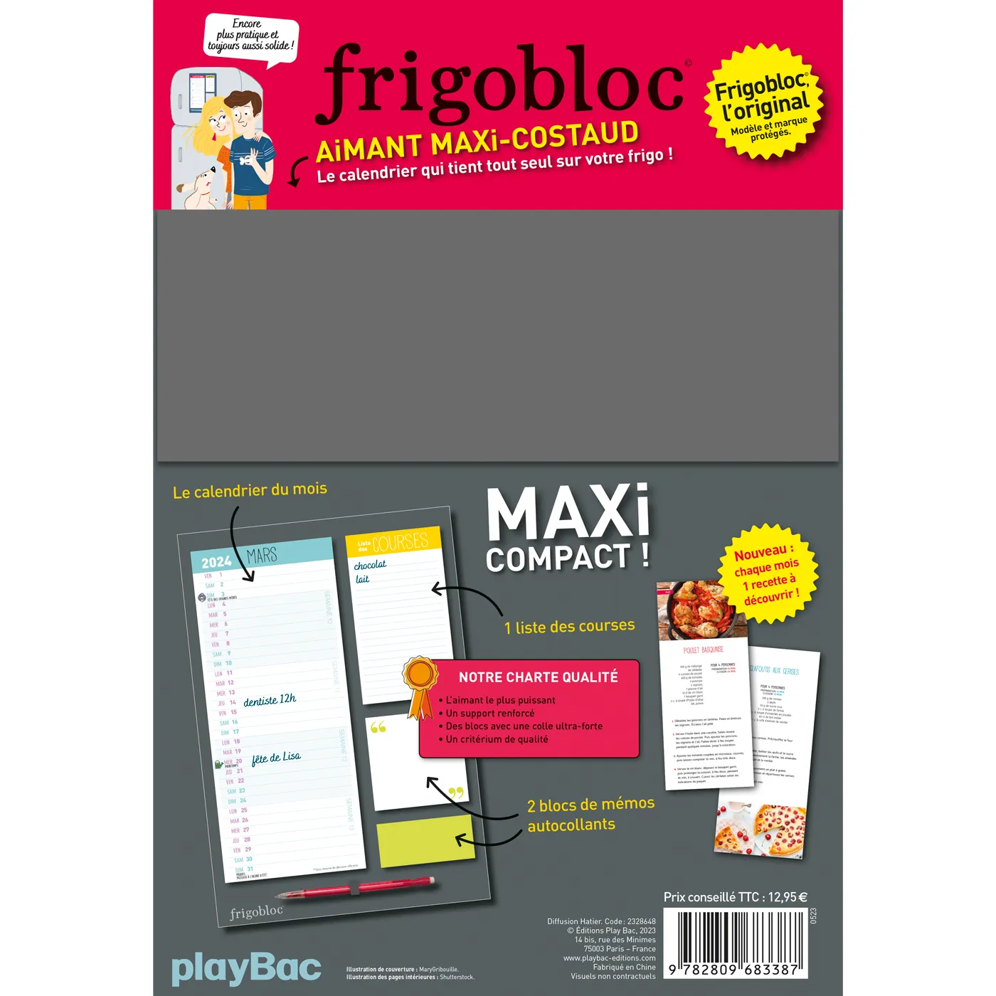 Frigobloc Mini calendrier famille mensuel sept 2023-déc 2024