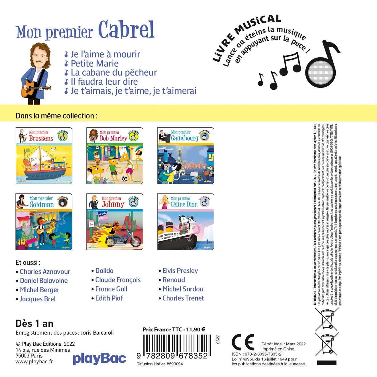Frigobloc Mon Premier Cabrel livre musical bébé 5 chansons