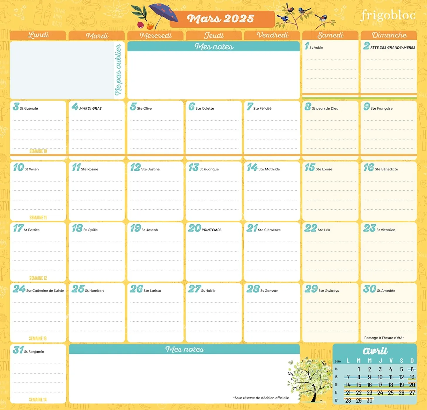 Frigobloc Planning Mensuel 2 ans calendrier frigo 2025-2026