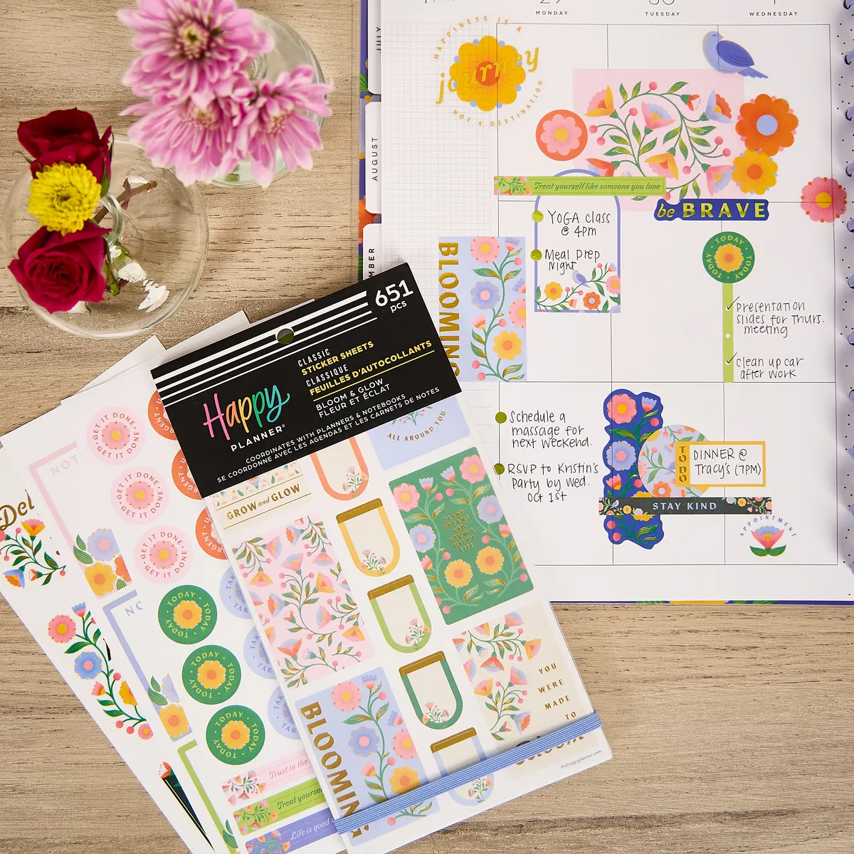 Happy Planner Bloom & Glow stickers Classic 30 feuilles floral