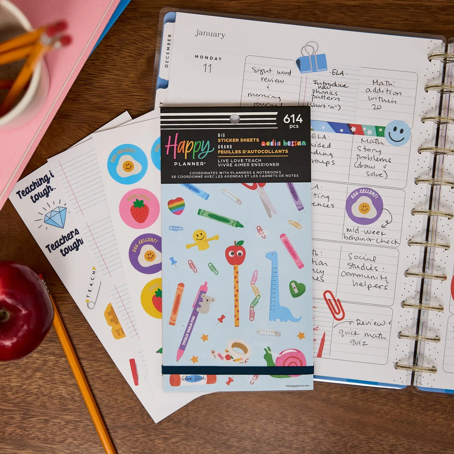 Happy Planner Live Love Teach stickers Big 30 planches classe