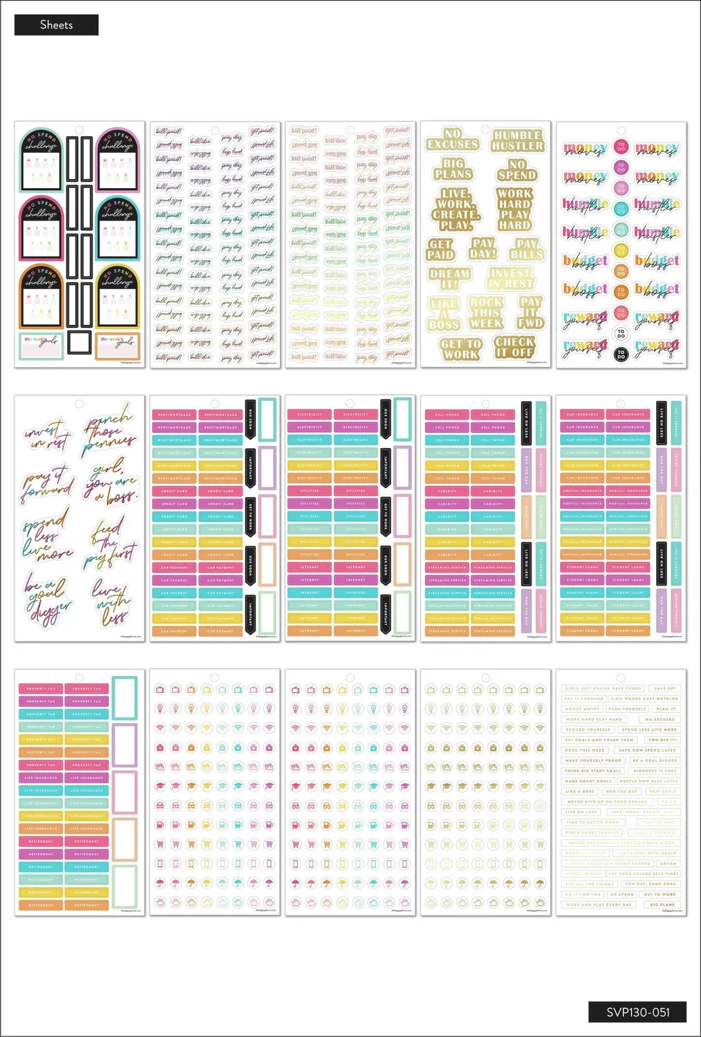 Happy Planner Bright Budget stickers 1089 pièces budget