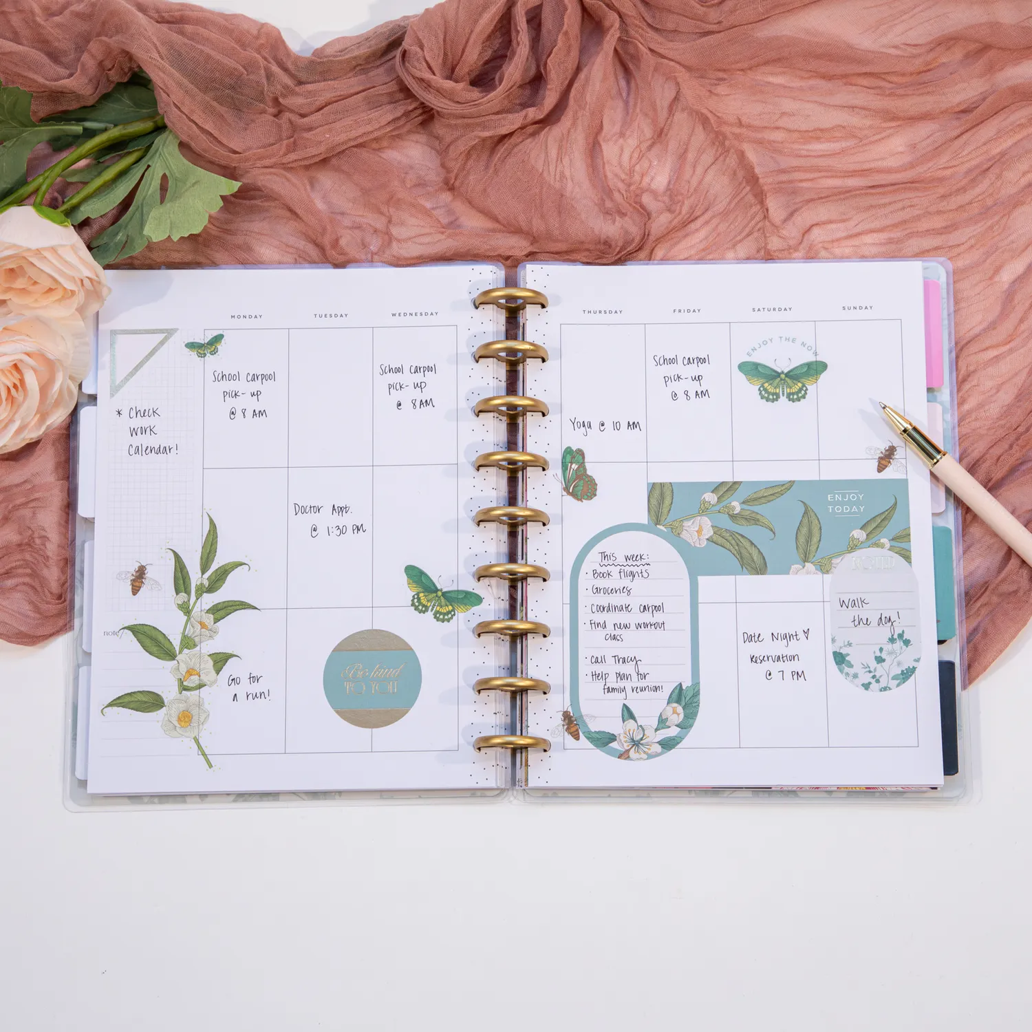 Happy Planner Feathers Flowers agenda vertical non daté