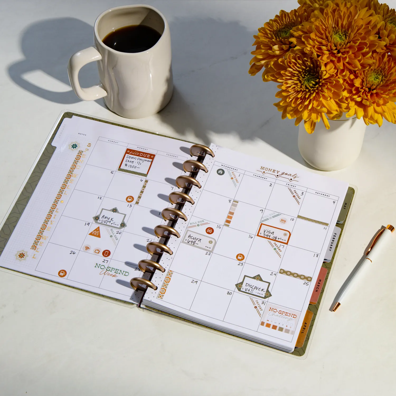Happy Planner Sage Terracotta planner budget non daté 12 mois