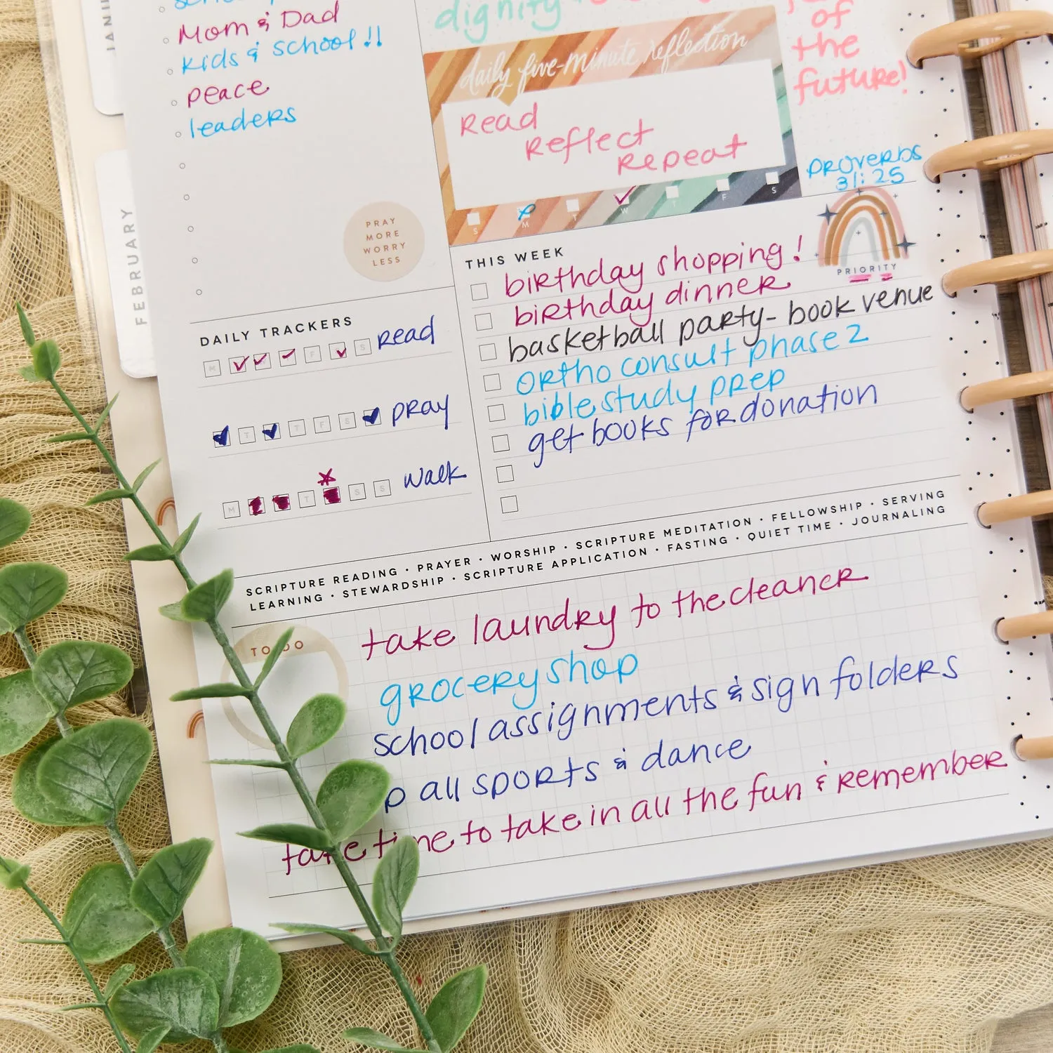Happy Planner Watercolor Grace agenda foi 2026 Classic 12 mois