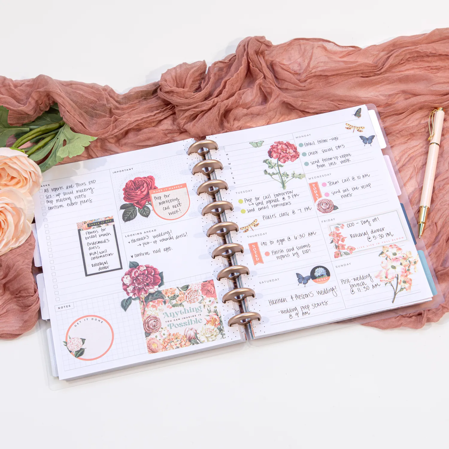 Happy Planner Gathered Flowers agenda classic dashboard 12 mois non daté