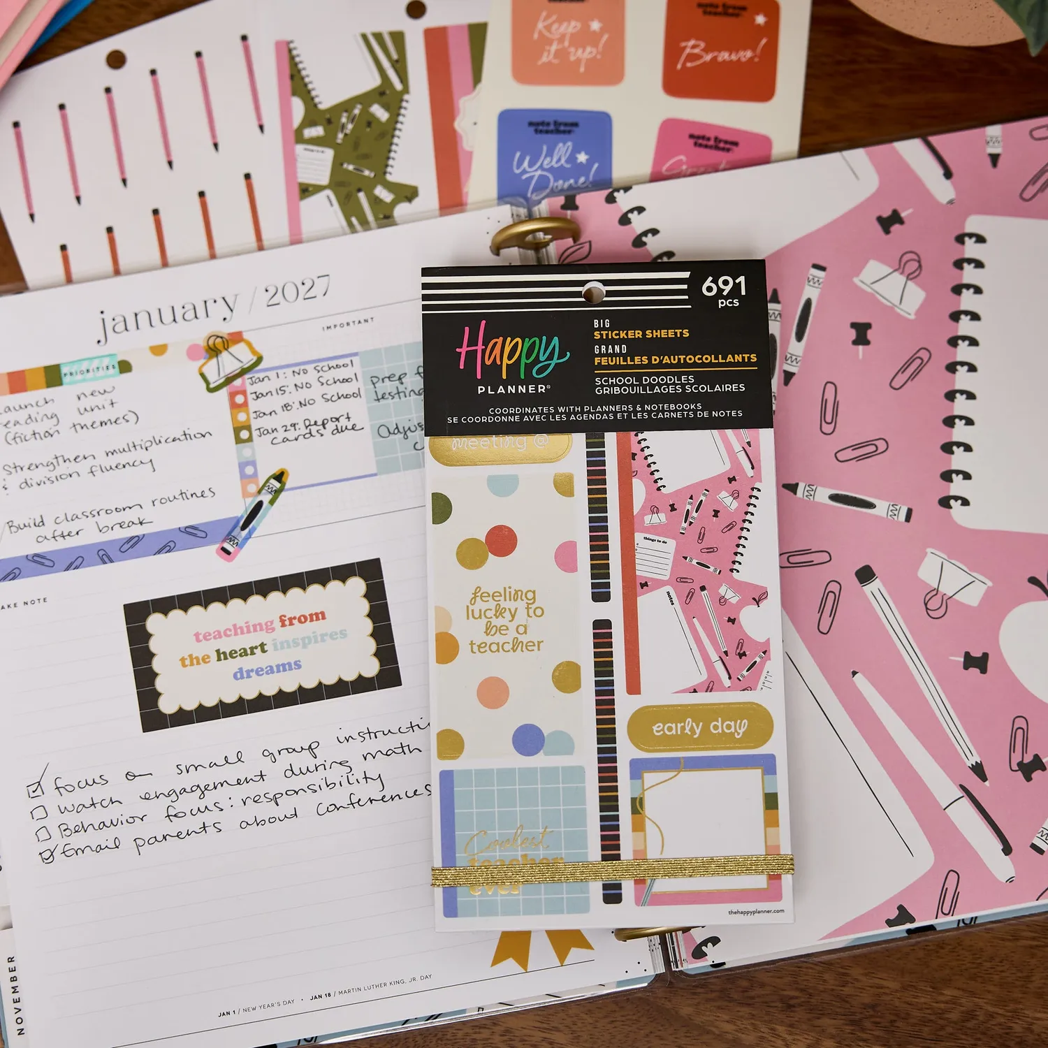 Happy Planner School Doodles stickers Big 30 feuilles rentrée