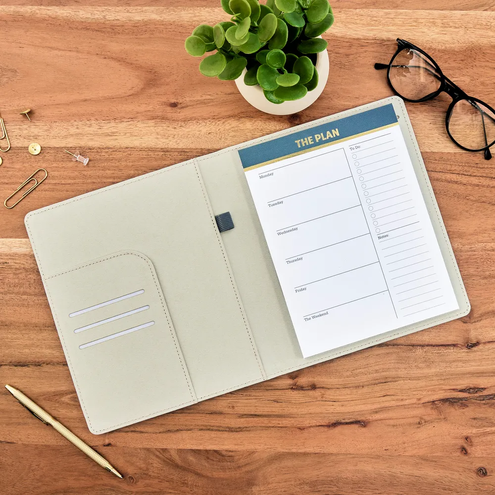 Work + Life Sage bloc-notes semainier 52 feuilles pochette lin