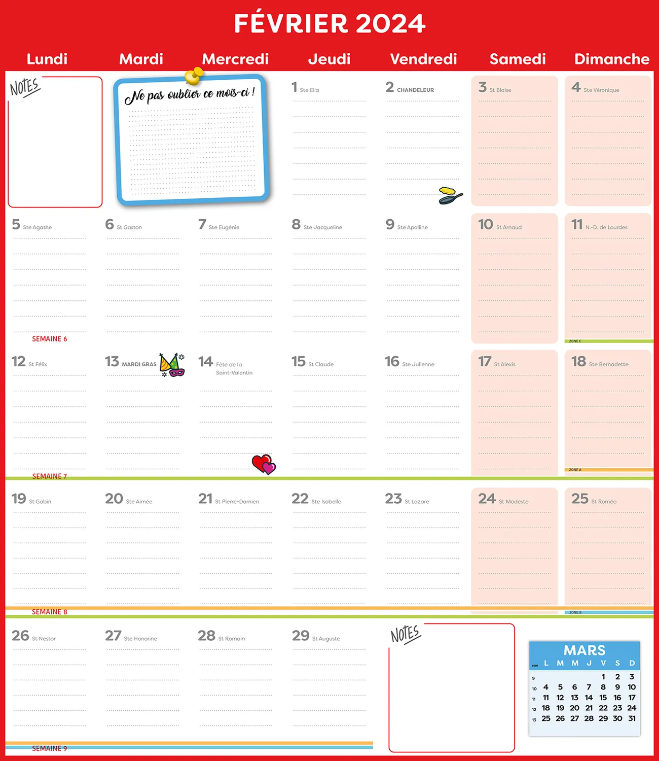 Frigobloc Mensuel 2024 calendrier familial magnétique stylo