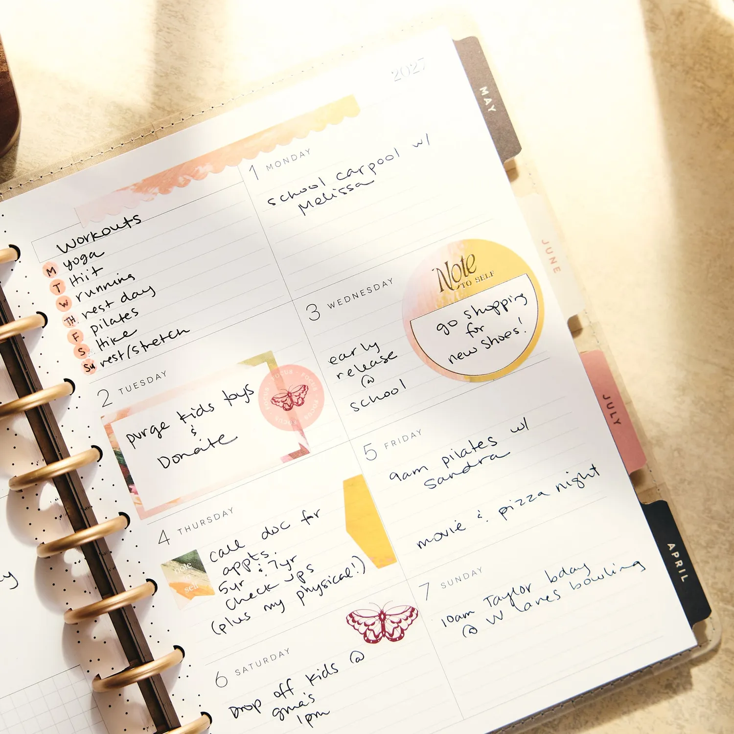 Happy Planner Amber & Oak 2027 agenda Classic dashboard 12 mois