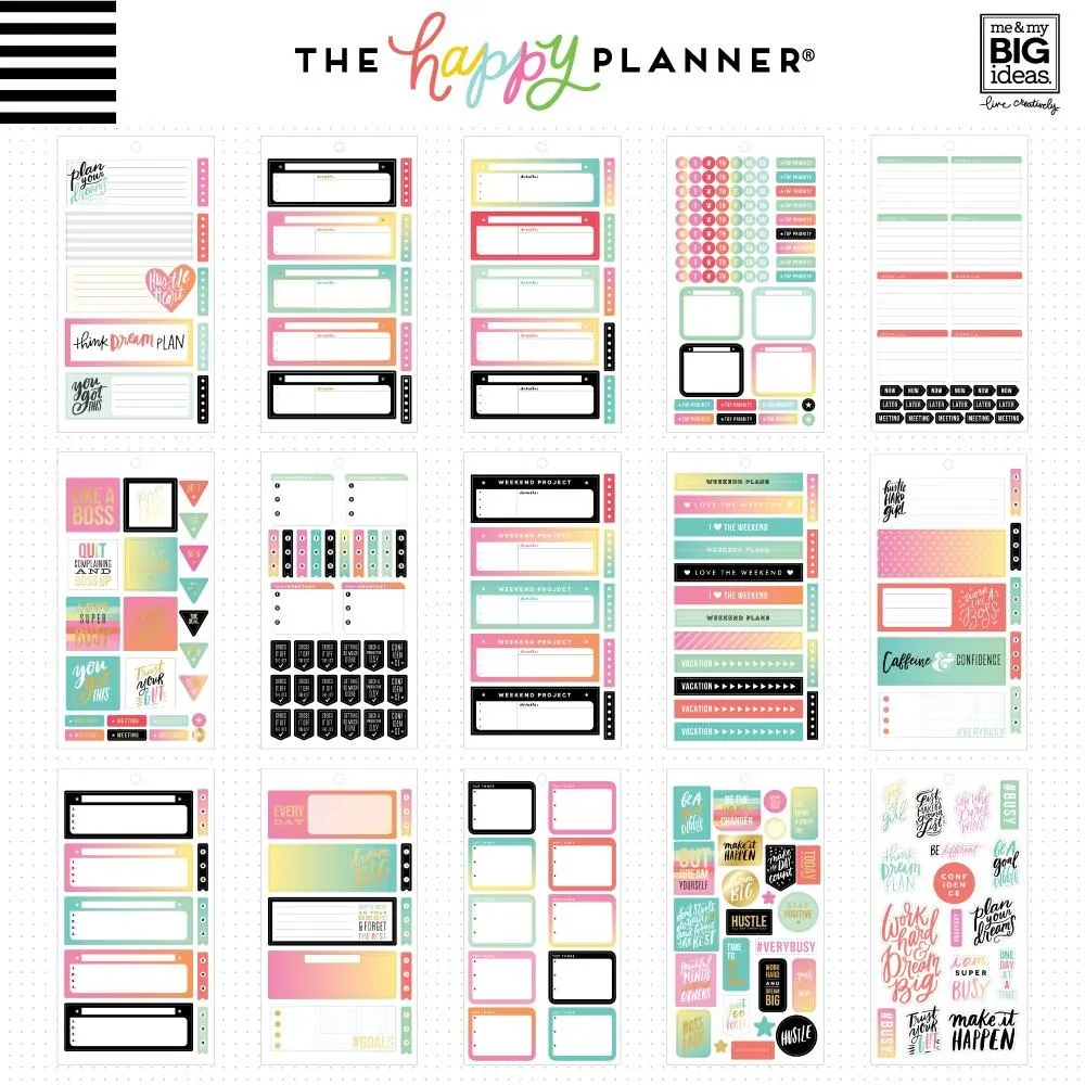 Happy Planner Productivity Mini autocollants x875 doré