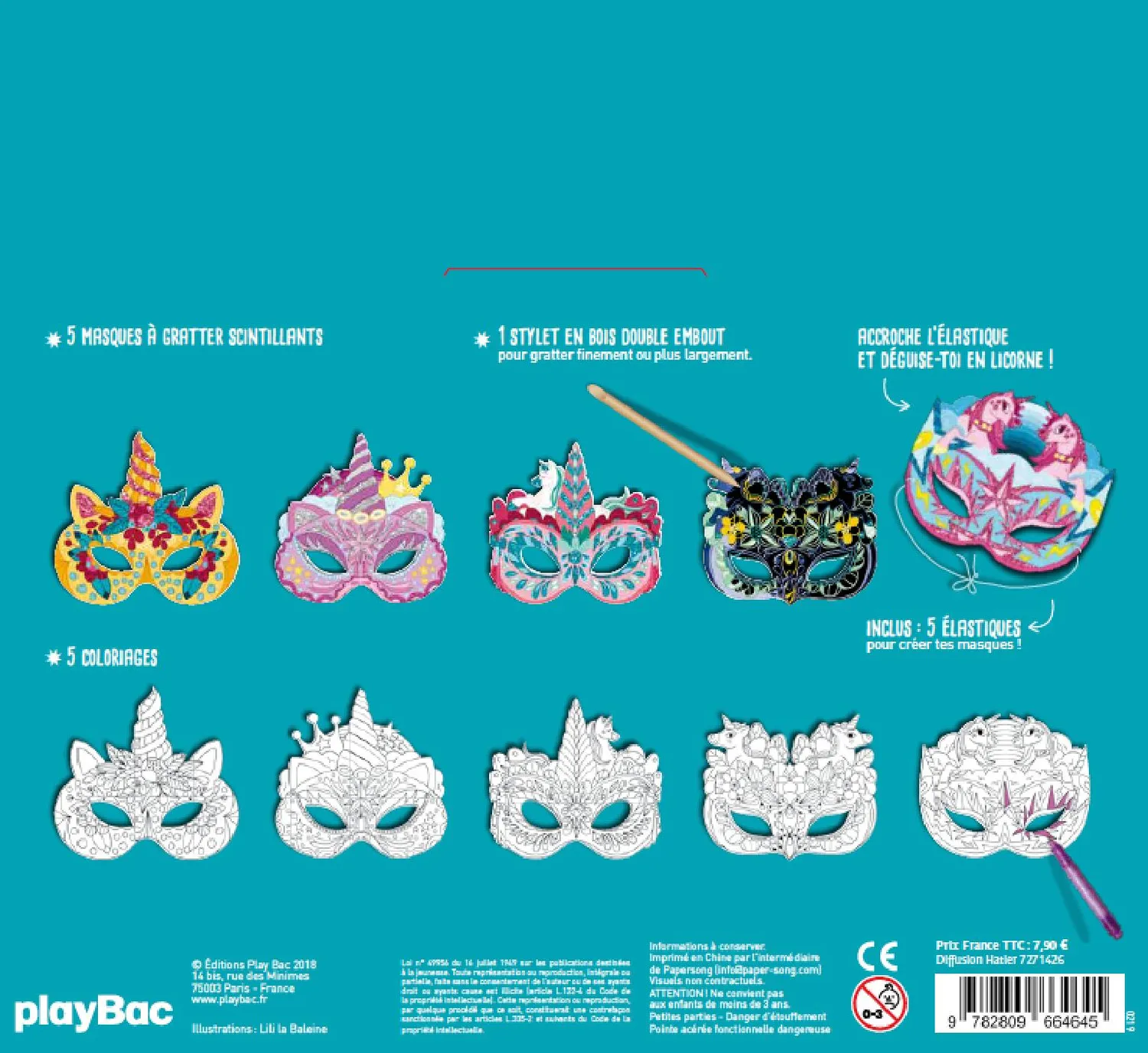 Frigobloc Masques à gratter licornes pochette 5 masques