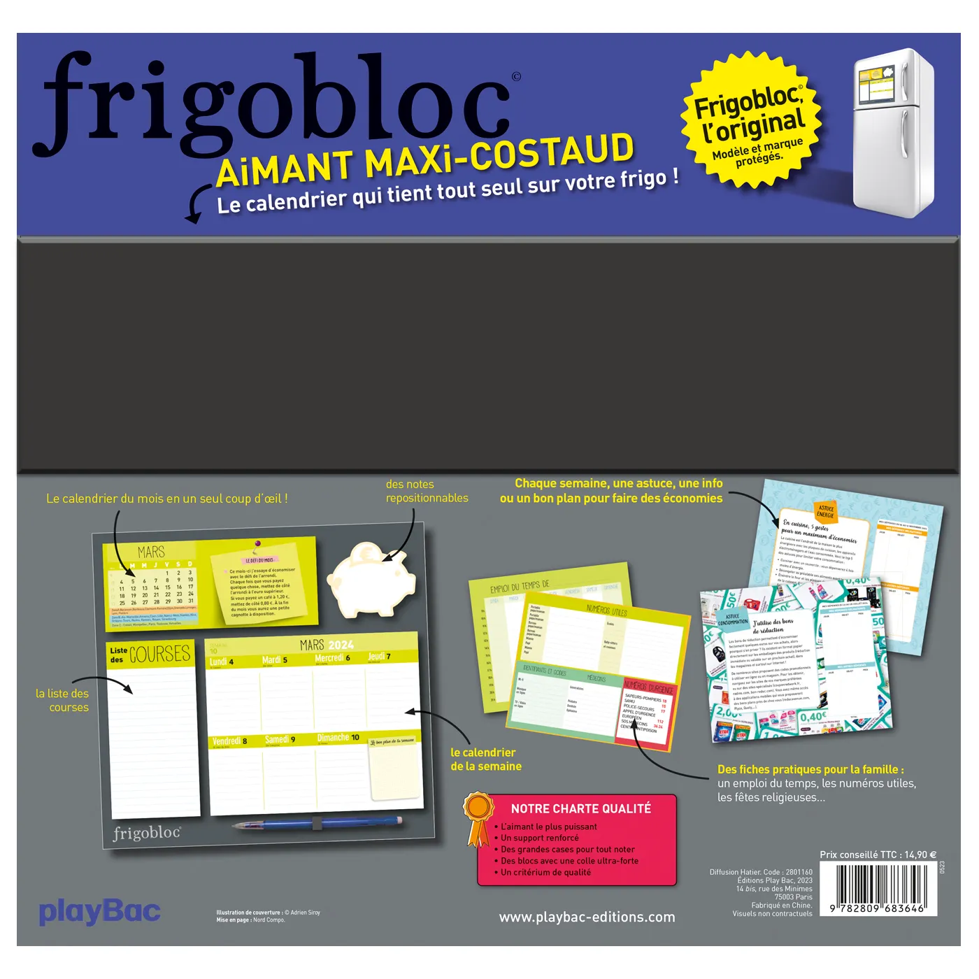Frigobloc Budget futé 2024 calendrier familial 16 mois