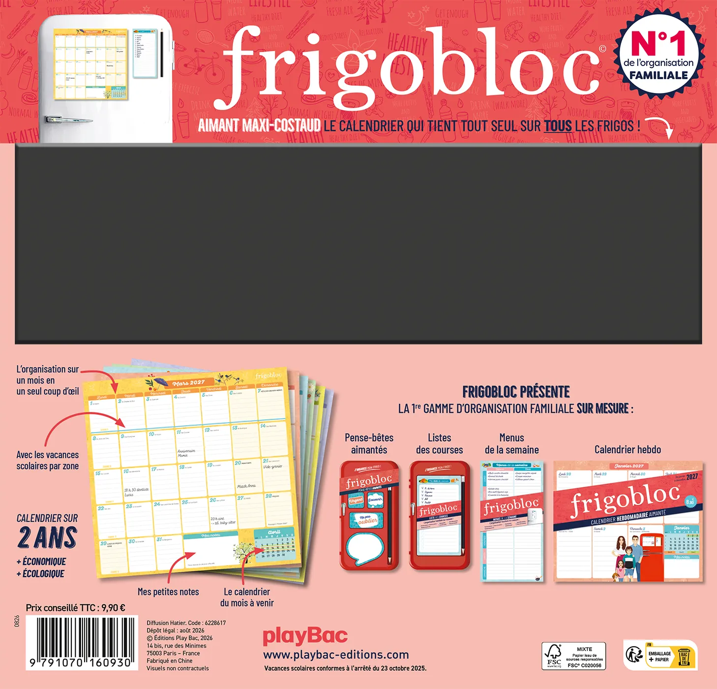 Frigobloc Planning mensuel 2 ans calendrier janv 2027-déc 2028
