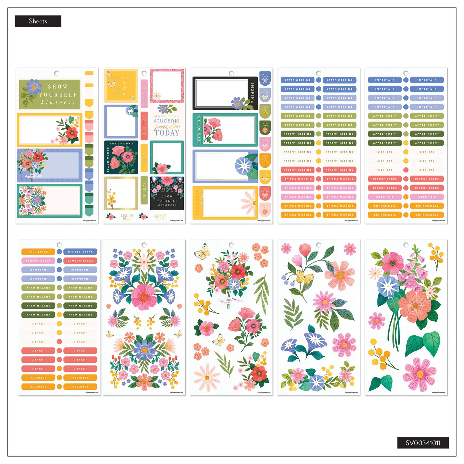 Happy Planner Garden Joy Teacher stickers Big 30 feuilles