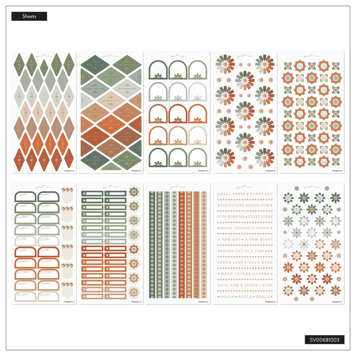 Happy Planner Sage & Terracotta stickers budget x10