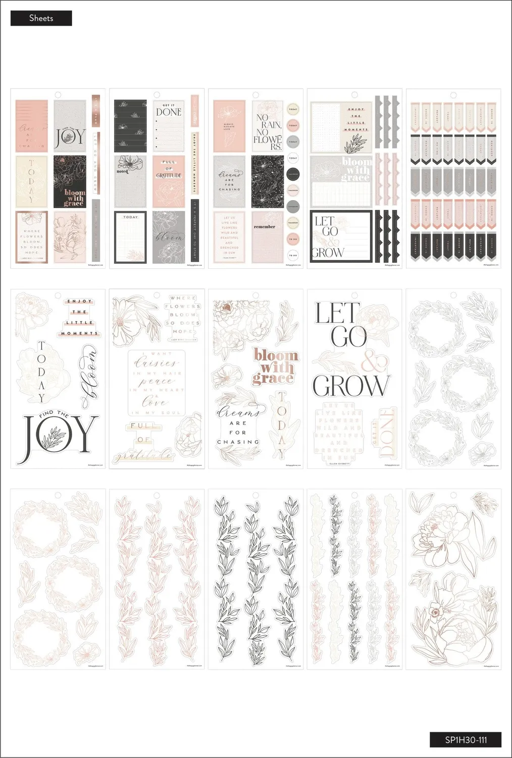 Happy Planner Sophisticated Florals carnet stickers 366 foil rose gold