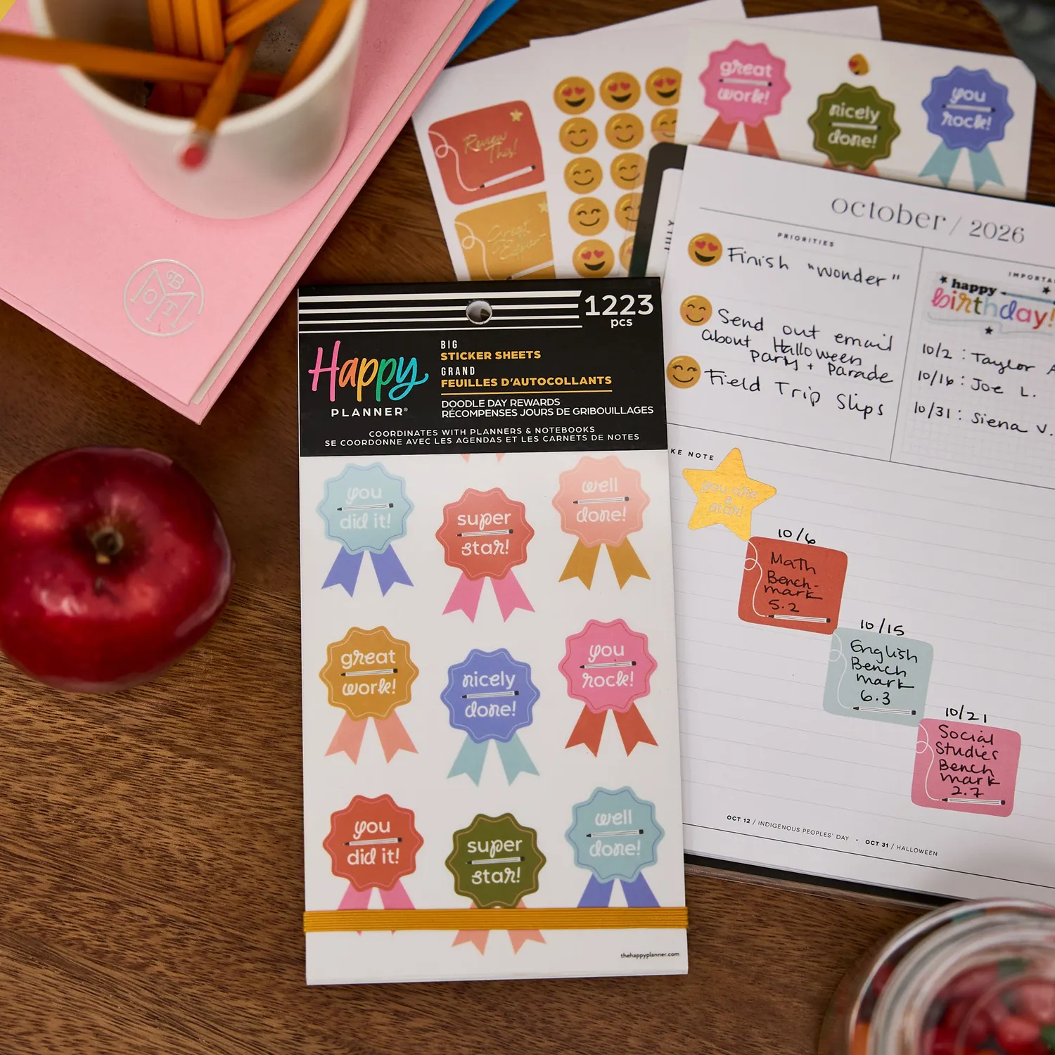 Happy Planner Teacher Rewards stickers récompense Big 30 feuilles