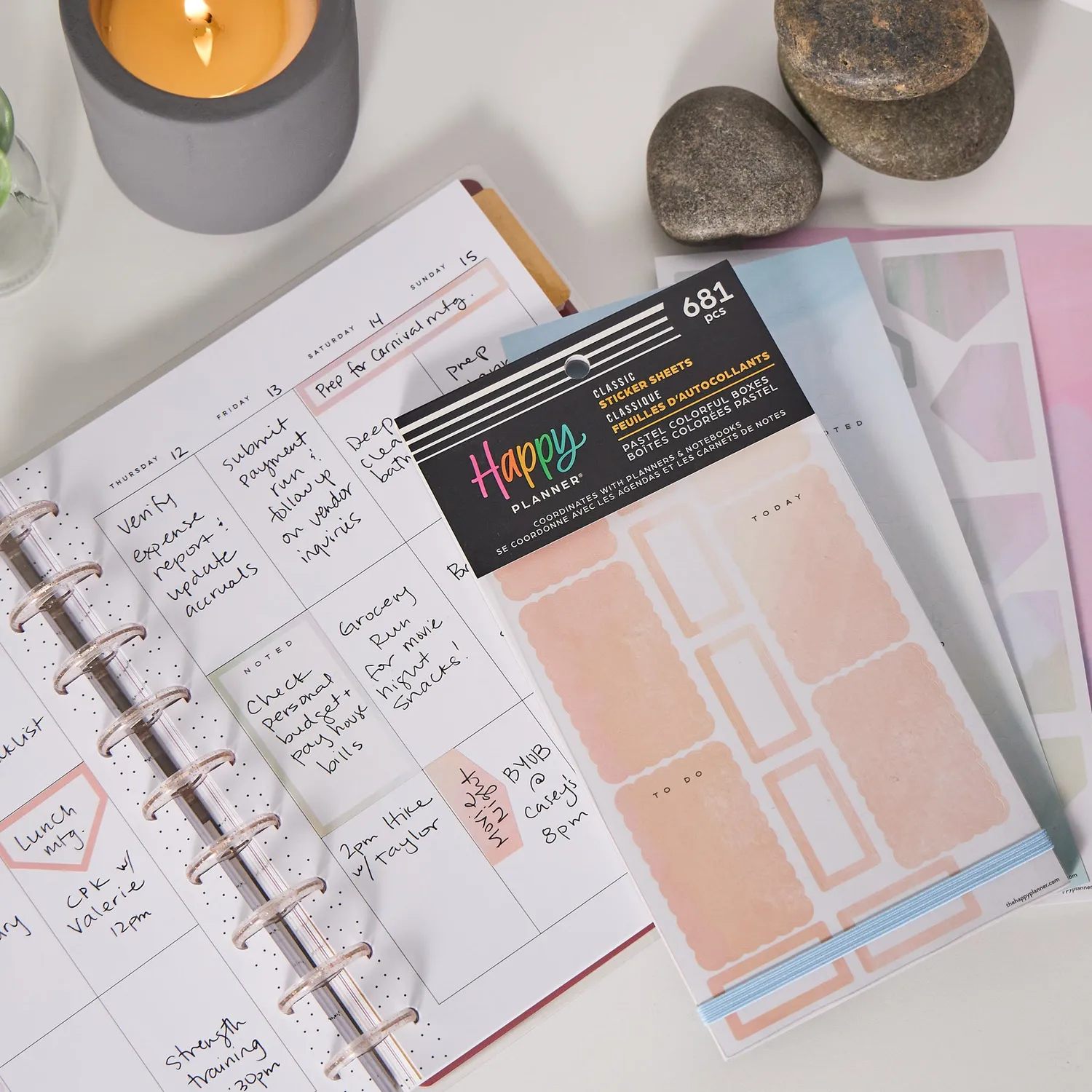 Happy Planner Pastel Colorful Boxes stickers value pack 30 feuilles pastel