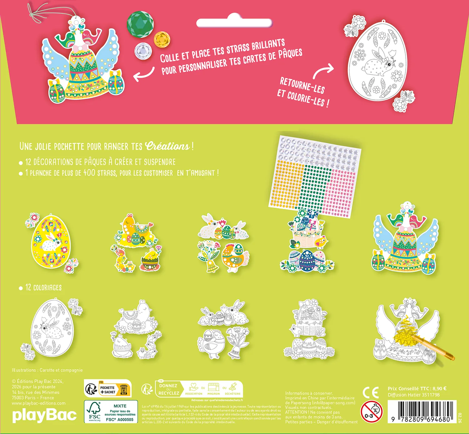 Frigobloc Cartes strass Joyeuses Pâques kit 5 cartes 350 strass