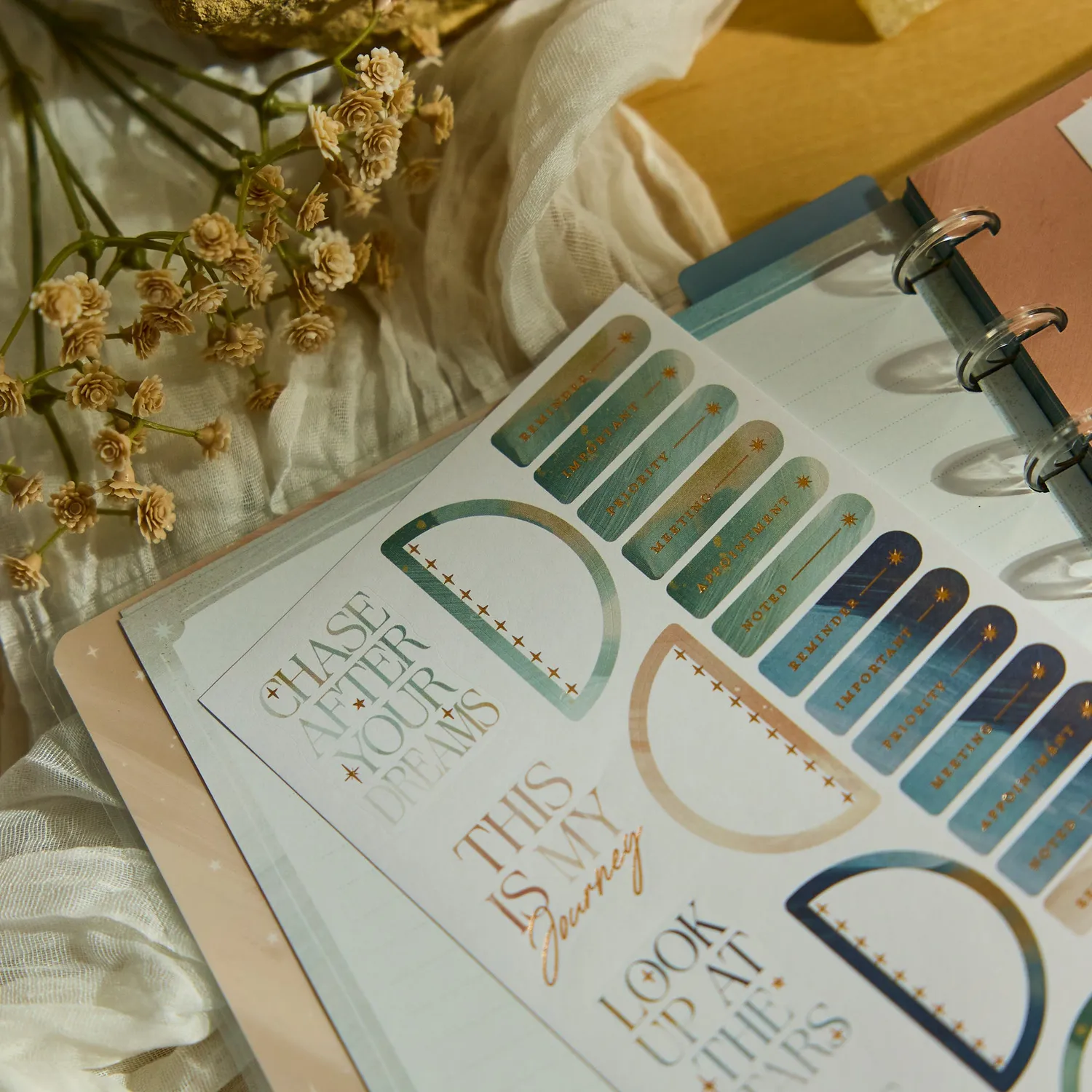 Happy Planner Starlit Glow pack accessoires Classic aquarelle