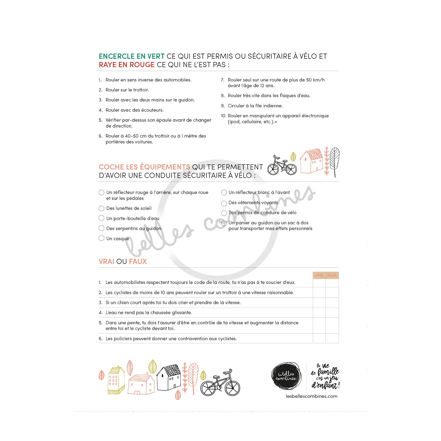 Les Belles Combines permis vélo fiche à imprimer