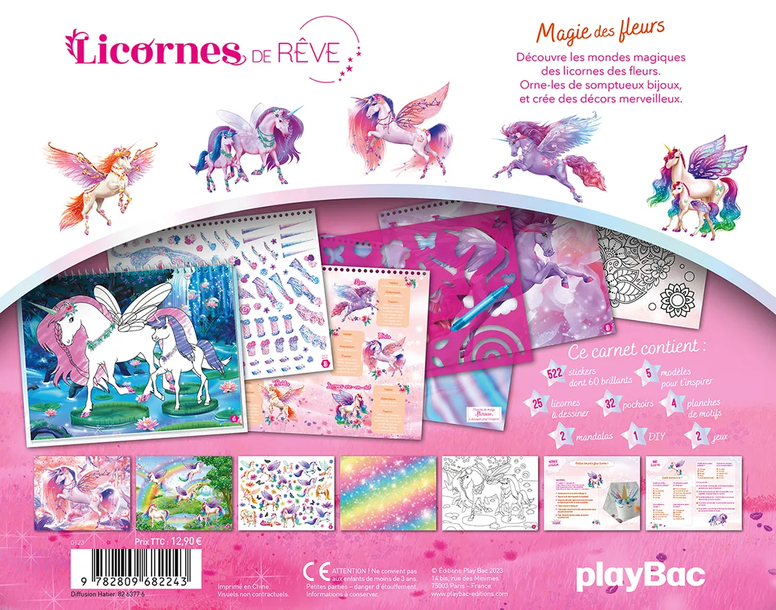 Frigobloc Licornes de rêve Magie des fleurs carnet créatif stickers