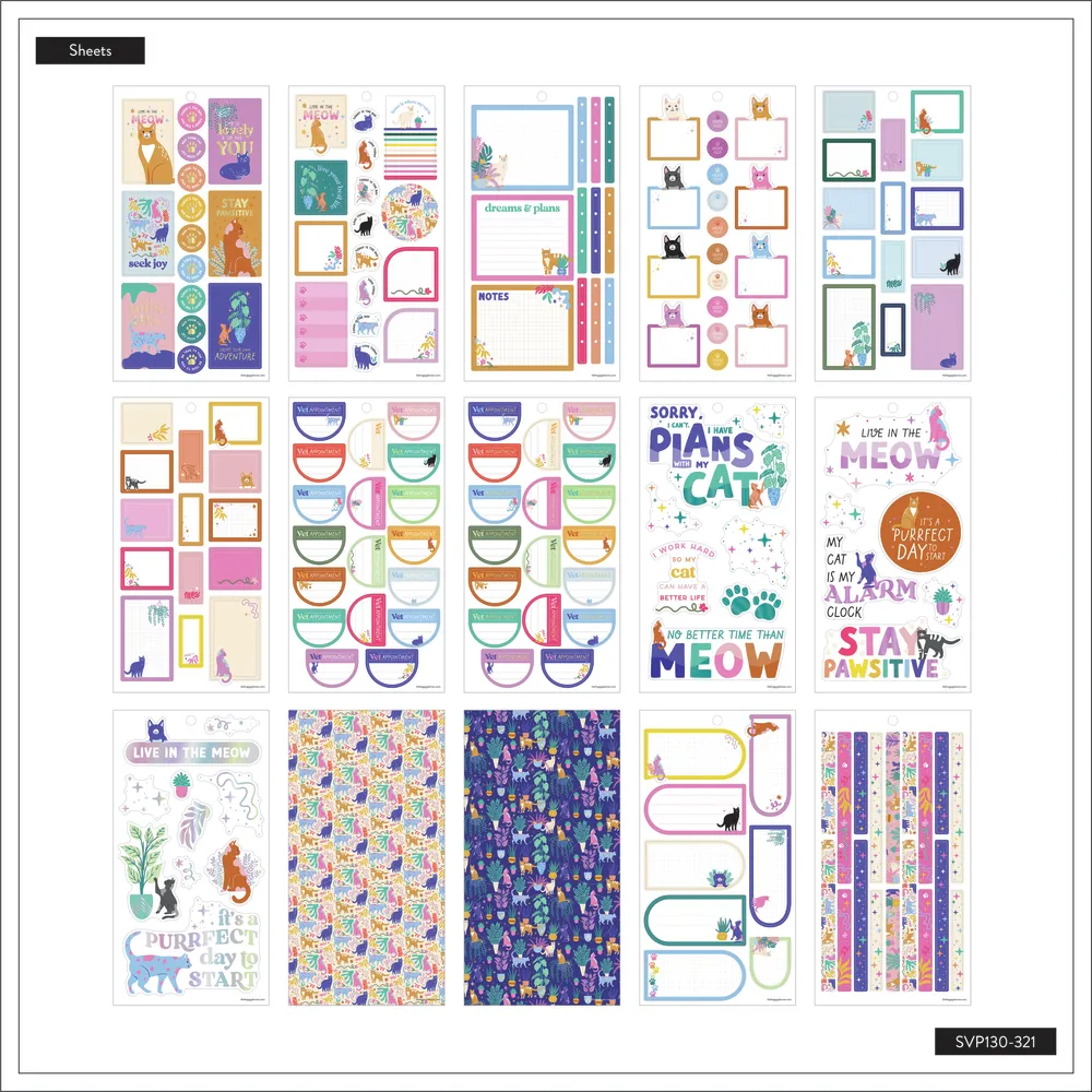 Happy Planner Whimsical Whiskers stickers chats 30 feuilles