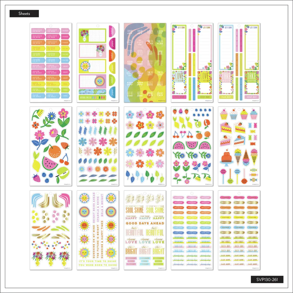 Happy Planner Sunny Risograph stickers 884 pièces 30 feuilles