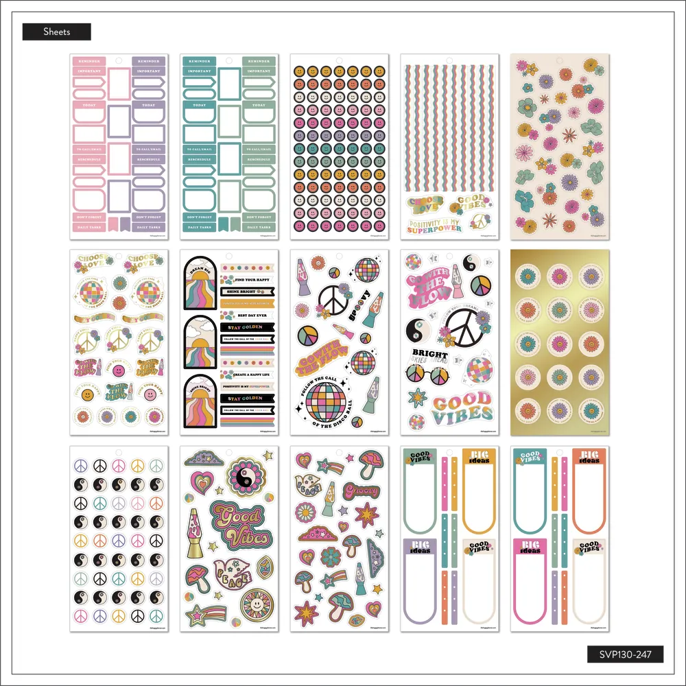 Happy Planner Decades 70s stickers agenda 30 planches 621 pièces
