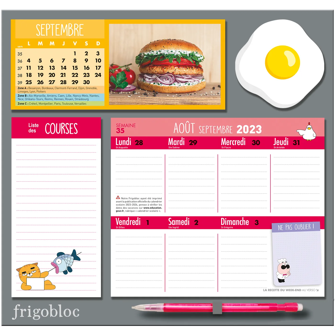 Frigobloc Hebdomadaire Chefclub 2024 calendrier familial aimanté
