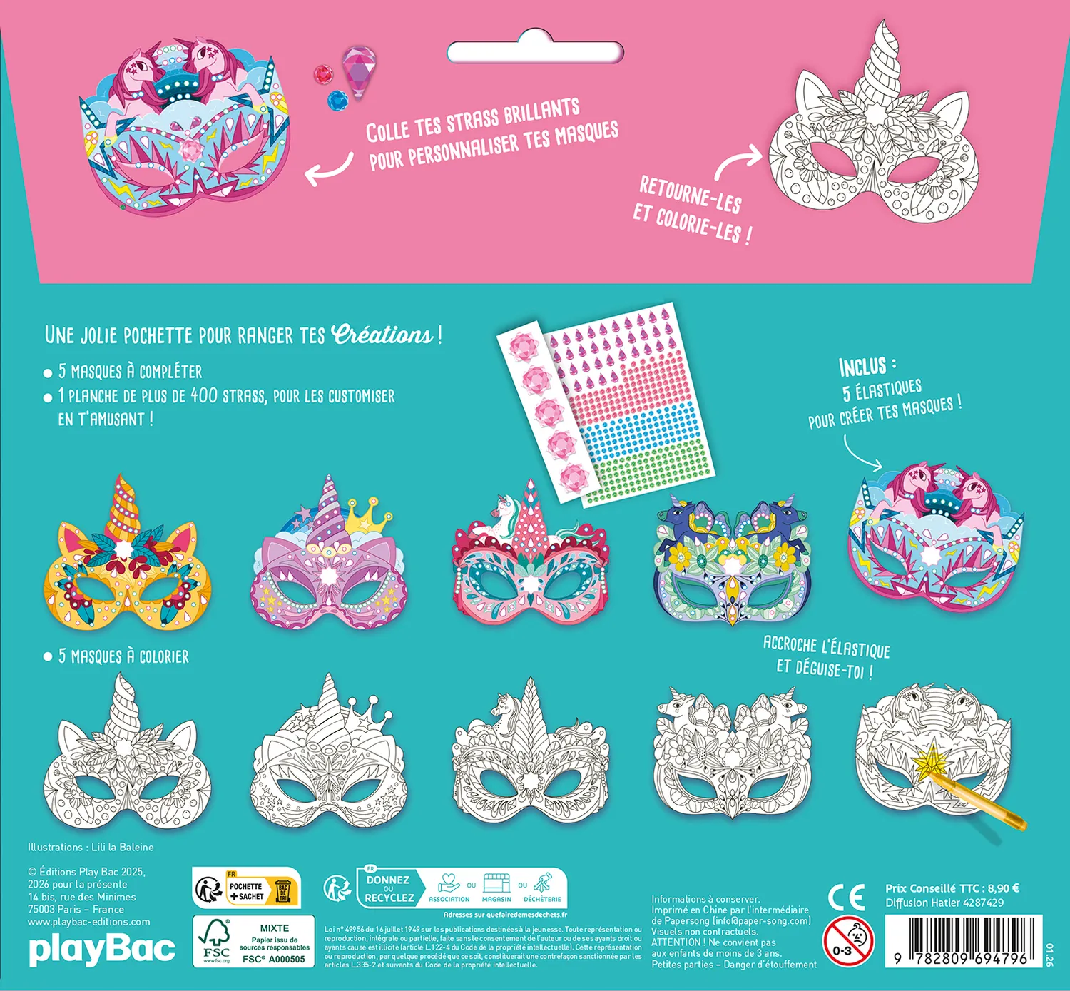 Frigobloc Mes masques en strass Licornes kit 5 masques 400 strass