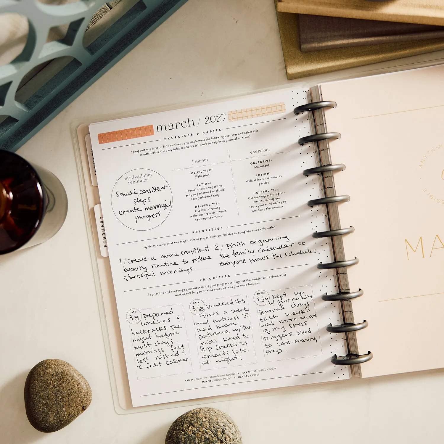Happy Planner Hushed Hues 2027 agenda Classic 12 mois stress
