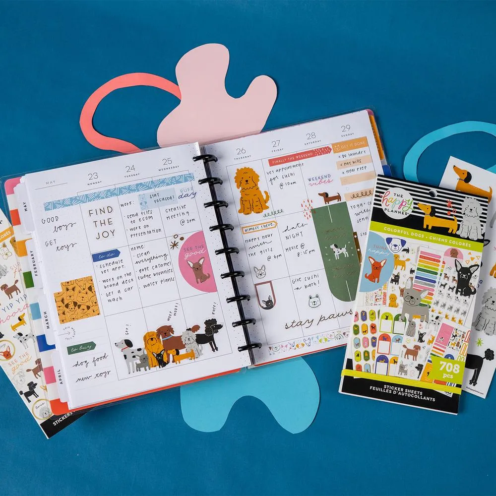 Happy Planner Colorful Dogs stickers agenda 30 planches 708 pièces