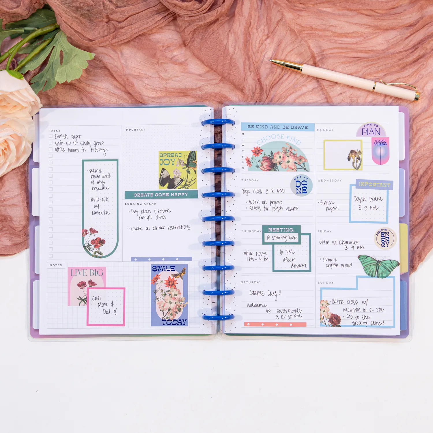 Happy Planner Seeds of Joy agenda dashboard 12 mois non daté floral