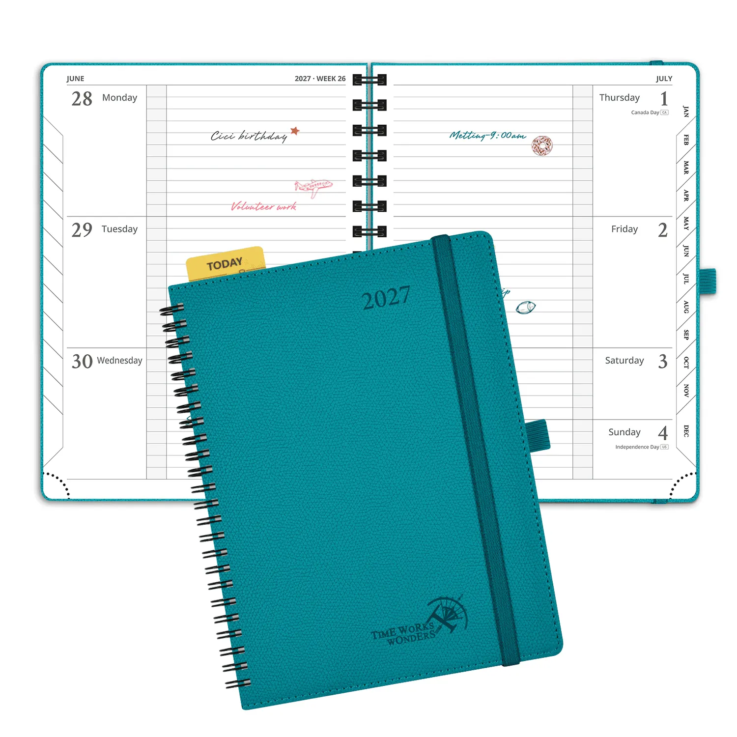 Poprun WETLO7-27 agenda hebdomadaire 2027 rigide 2 pages par semaine