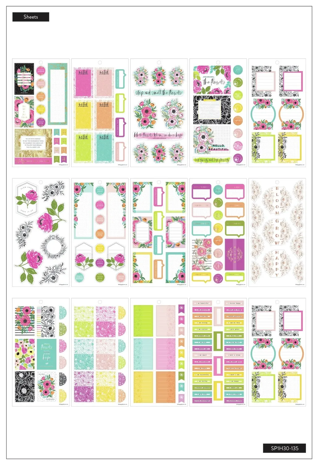 Happy Planner Colorful Florals lot stickers 613 pièces