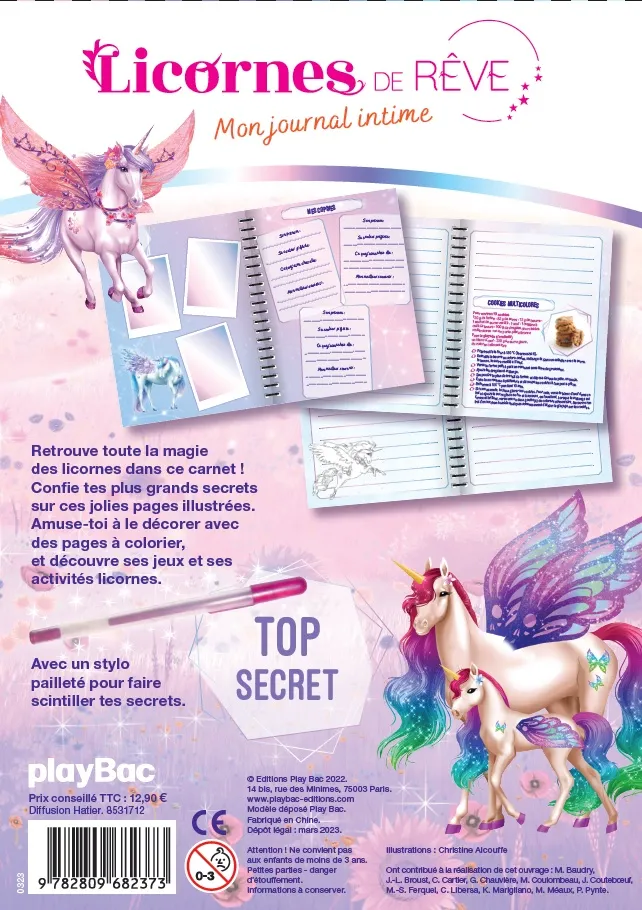 Frigobloc Licornes de Rêve journal intime cadenas stylo pailleté