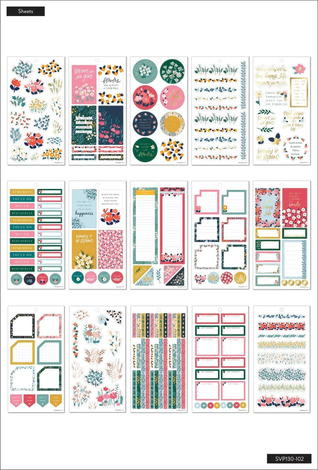 Happy Planner Teeny Florals Big stickers 436 doré floral