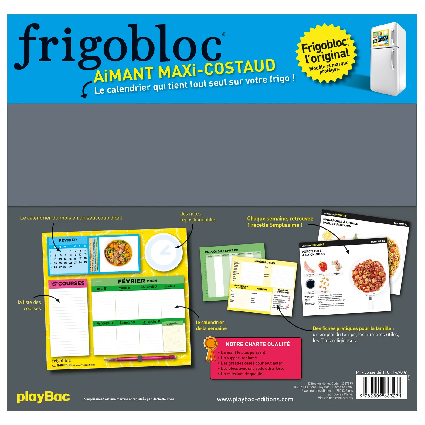 Frigobloc Hebdomadaire 2024 Simplissime calendrier familial aimanté