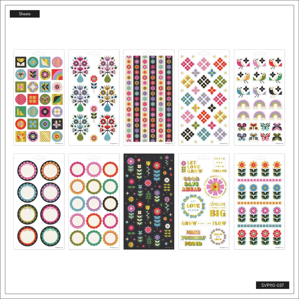 Happy Planner Mod Garden stickers vintage 10 planches 227 fleuri