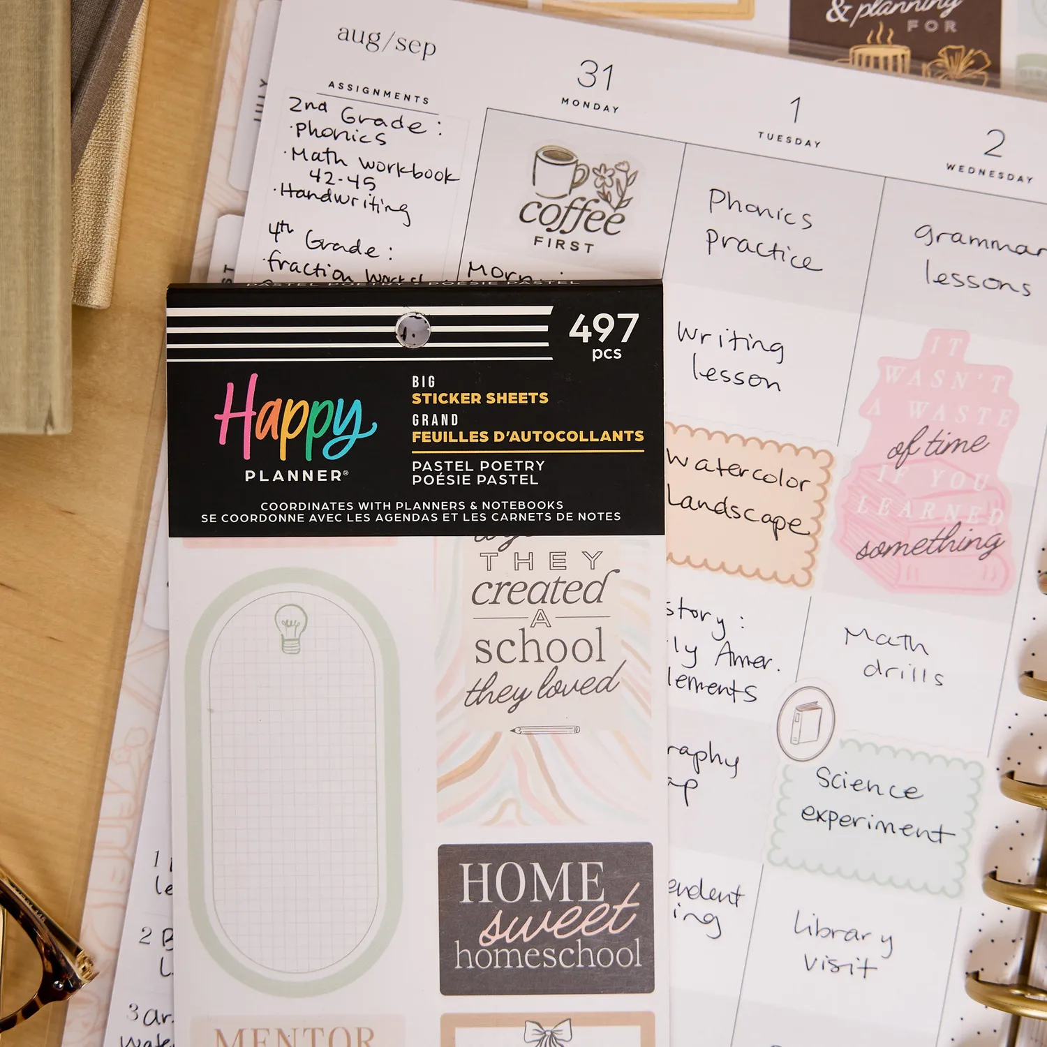 Happy Planner Pastel Poetry Value Pack stickers grand 30 feuilles