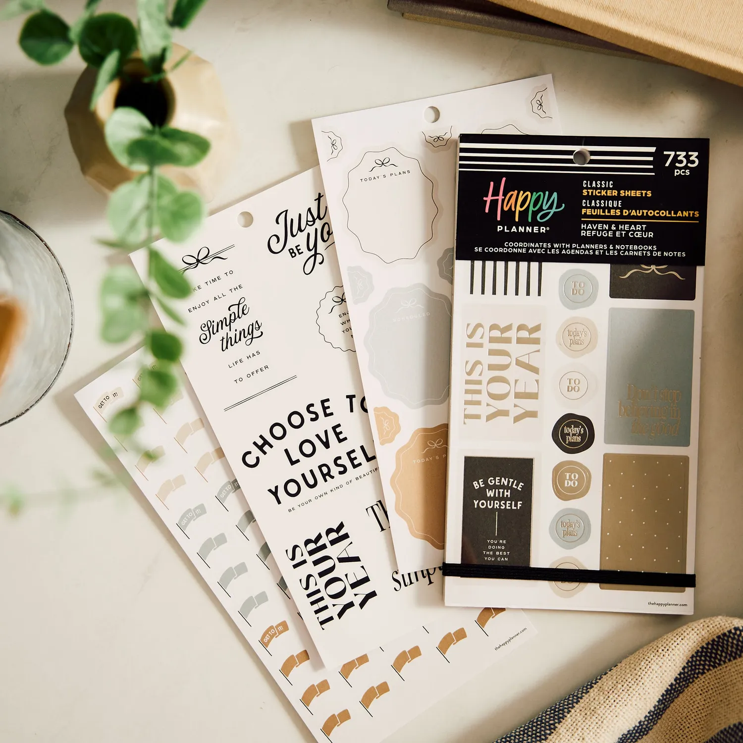 Happy Planner Haven & Heart stickers value pack 30 planches neutres
