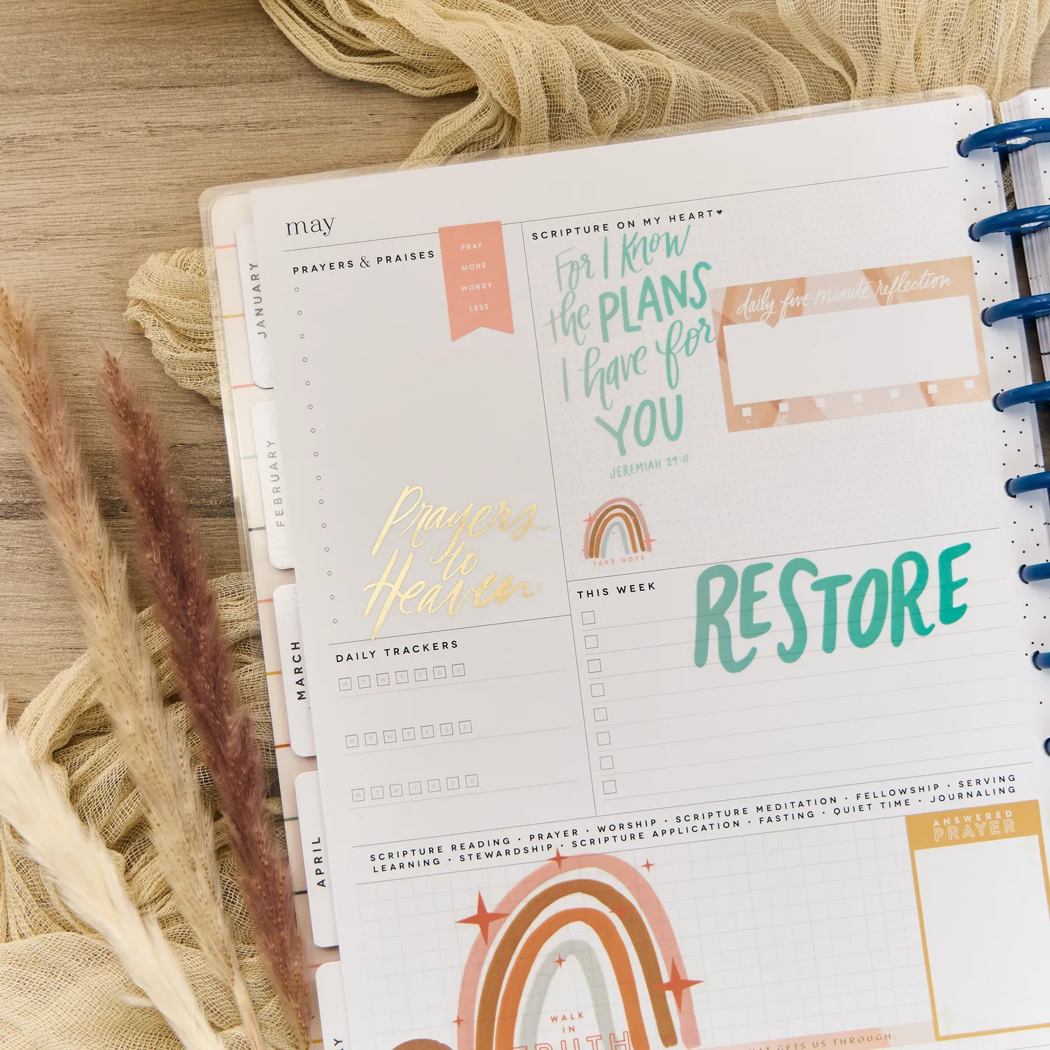 Happy Planner Watercolor Grace Faith 2026 agenda Big 12 mois prière