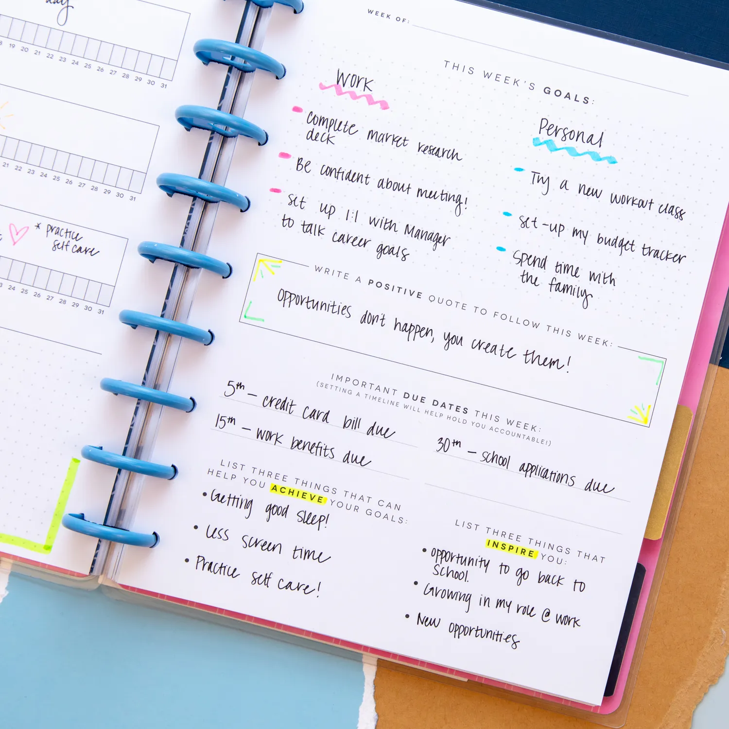 Happy Planner Bold Ditsies journal objectifs Classic 80 feuilles