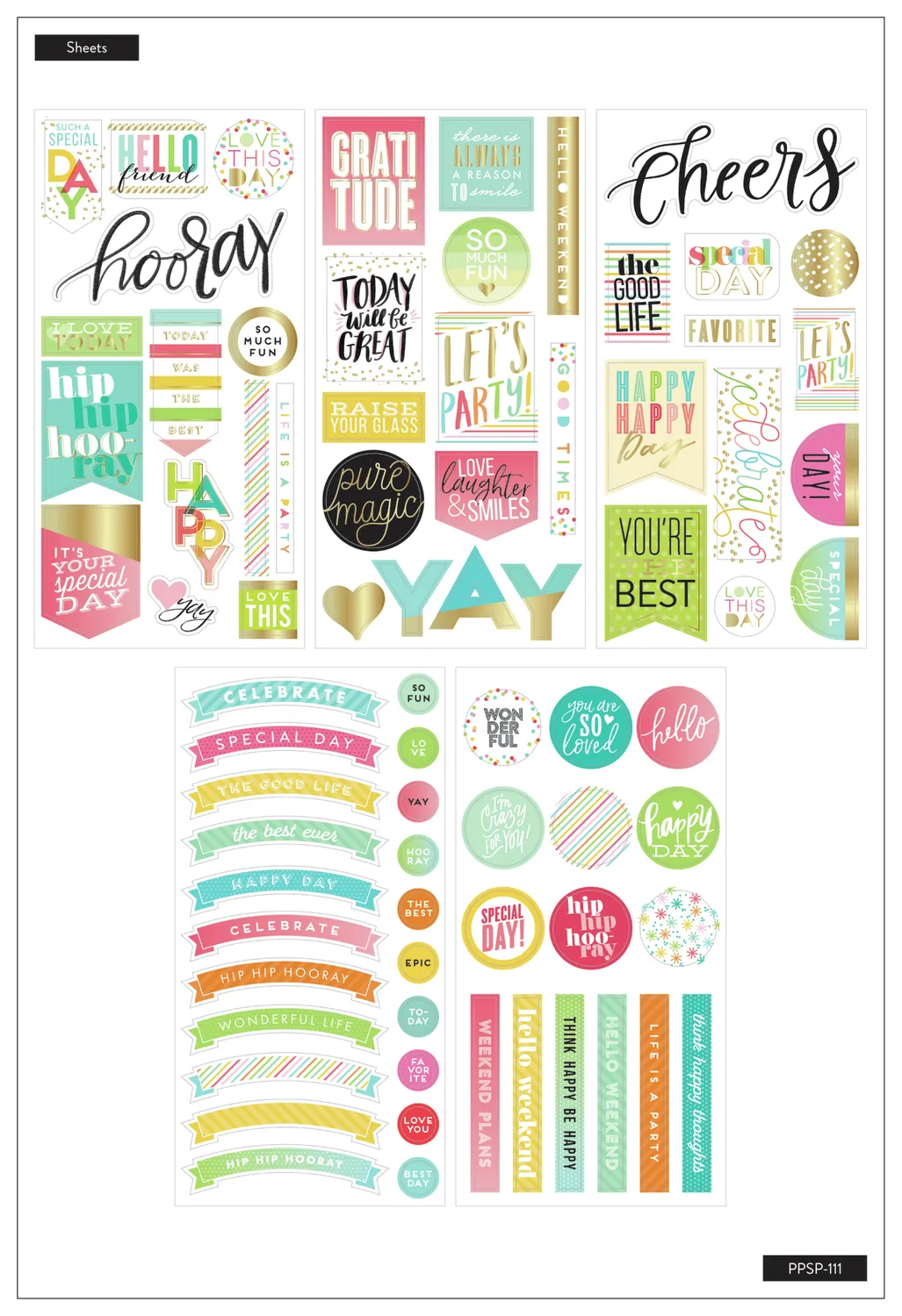 Happy Planner I Love Today stickers 5 planches