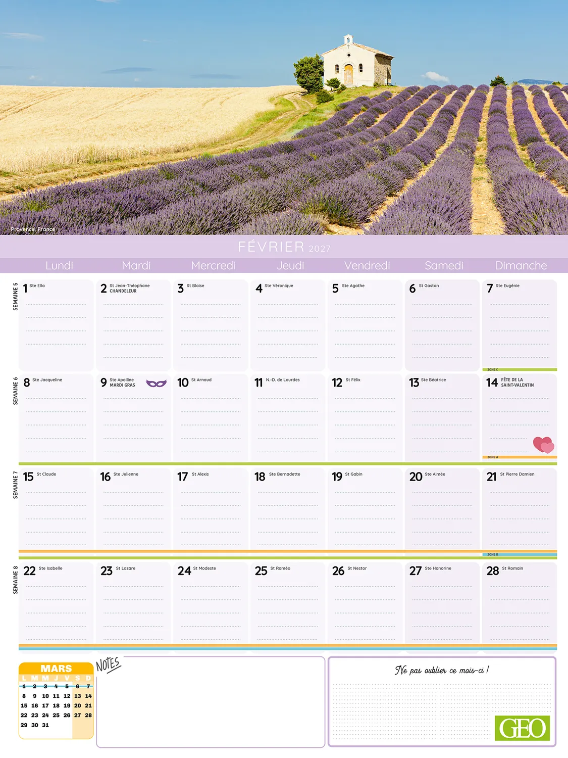 Frigobloc Mensuel GEO calendrier familial sept 2026-déc 2027