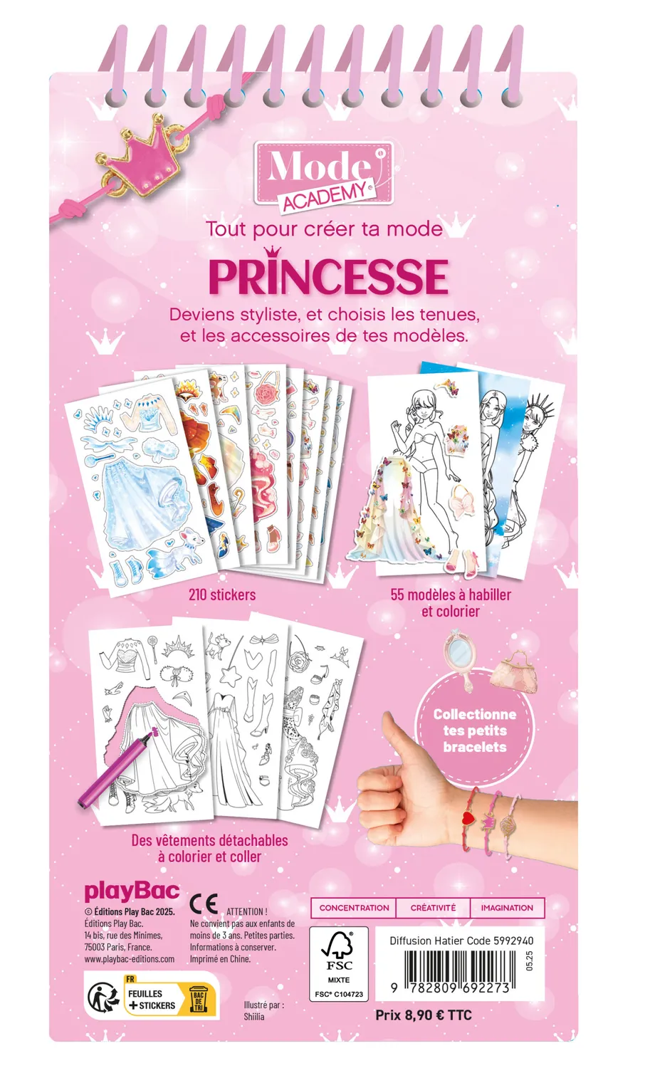 Mode Academy Princesses carnet créatif stickers + bracelet