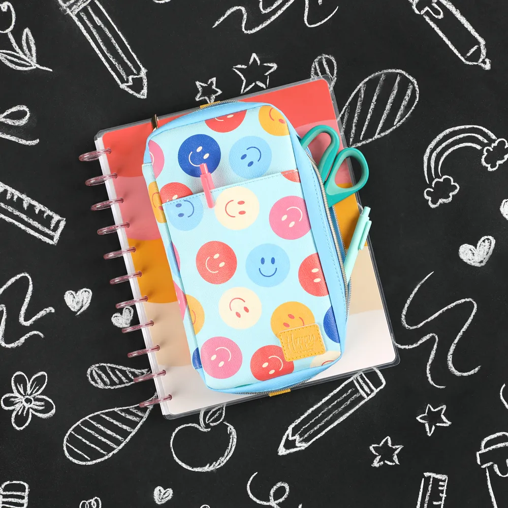 Happy Planner Super Happy pochette stickers zip smiley simili cuir