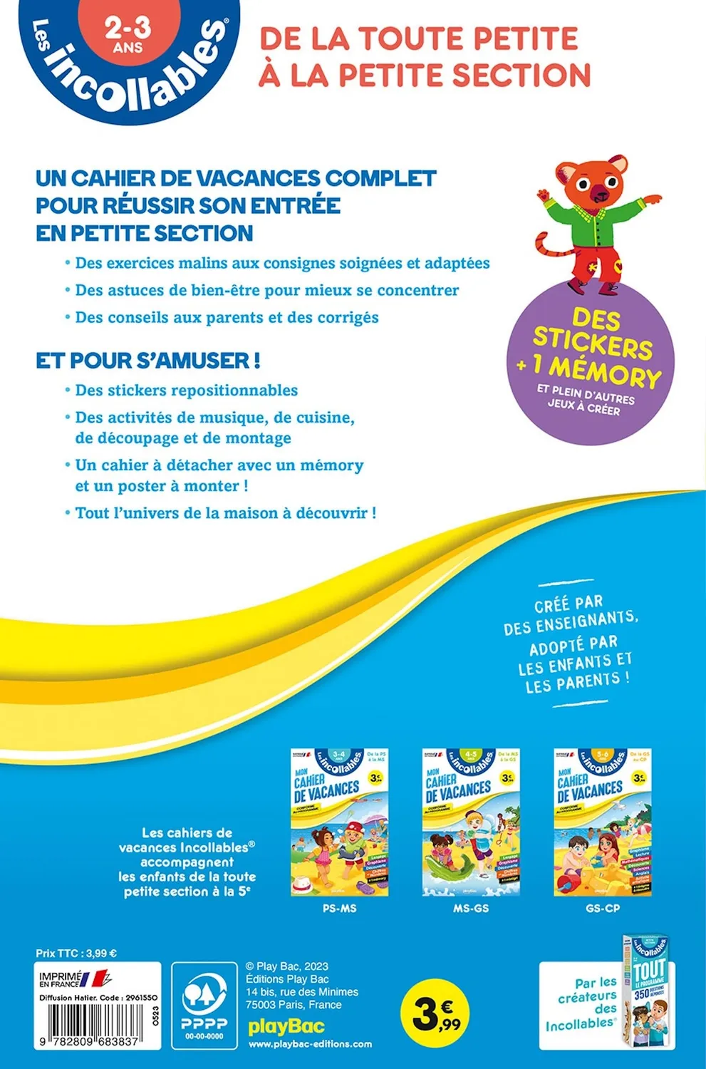 Les Incollables cahier de vacances 2-3 ans TPS-PS programme